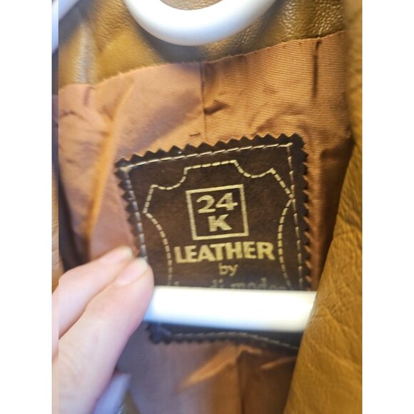 Vintage 24k Leather By Dan Di Modes Coat Womens M Brown Leather Trench Belted - Picture 3 of 14
